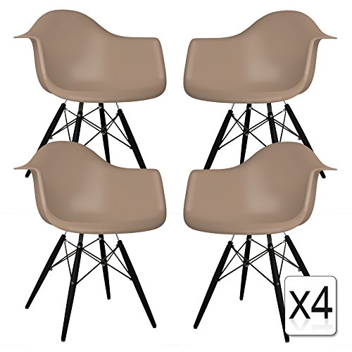 VERKAUF! 4 x Design-Stuhl Eiffel Stil Schwarz Holz Beine und Sitz Farbe Beige Taupe Mobistyl® DAWB-TA-4