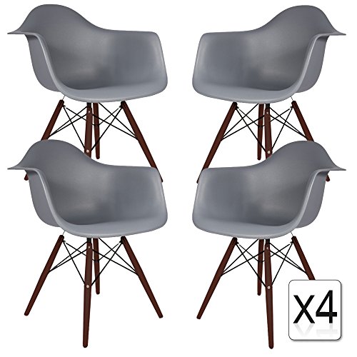 VERKAUF! 4 x Design-Stuhl Eiffel Stil Walnussholz Beine und Sitz Farbe Dark grau Mobistyl® DAWD-DG-4