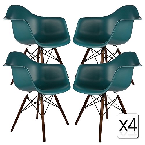VERKAUF! 4 x Design-Stuhl Eiffel Stil Walnussholz Beine und Sitz Farbe Ocean Blau Mobistyl® DAWD-BO-4