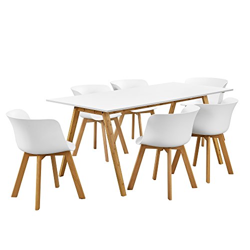 [en.casa]® Esstisch mit 6 Stühlen weiß 180x80 Küchentisch Esszimmertisch