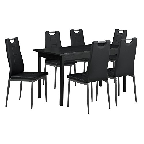 [en.casa] Esstisch schwarz 140cm x 60cm mit 6 Stühlen schwarz