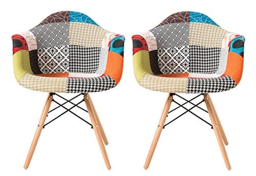 Set aus 2 modernen gepolsterten Eames Style Sessel Patchwork Stoff Stuhl - KOSTENLOSER VERSAND - Multi-Pattern Buche Bein Esszimmerstuhl / Büro Stuhl / Lounge Stuhl