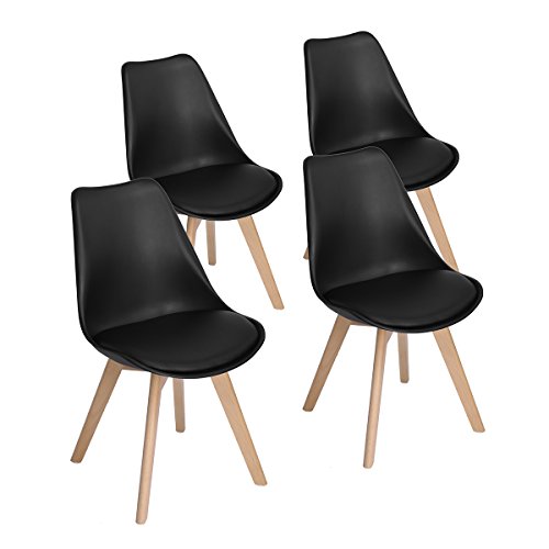 4er Set Esszimmerstühle mit Massivholz Bein, Retro Design Gepolsterter lStuhl Küchenstuhl Holz, Weiß