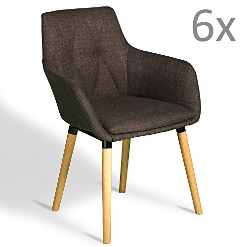 Design Stuhl grau Polsterstuhl 6er-Set Retro Esszimmerstühle Küchenstühle Echtholz Massiv Modern