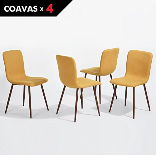 Set von 4 Esszimmerstühlen Coavas Stoff Kissen Küchentisch Stühle mit stabilen Metall Beine für Esszimmer