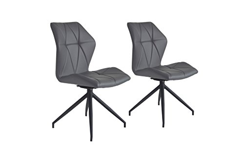 Cavadore Stuhl Indira 360° drehbar 2er Set / 2 Stühle ohne Armlehne in modernem Design / Lederimitat / Stuhl Grau / 52 x 90,5 x 62 cm (BxHxT)