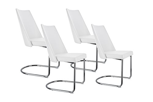 Cavadore Schwingstuhl Merlin / Freischwinger ohne Armlehne in modernem Design / Lederimitat / 4 Stühle Weiß mit Kunstleder / 48 x 96,5 x 58 cm (BxHxT) / 4er Set