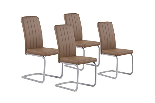 Cavadore Stuhl Set "Svea" / 4 Esszimmer Stühle ohne Armlehne in edlem Design / Lederimitat / Stühle Braun: 44x98,5x57cm (BxHxT)