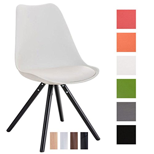 CLP Design Retro Stuhl PEGLEG, Schalenstuhl Sitzhöhe 46 cm, gepolstert, Sitz Kunststoff / Kunstleder Weiß, Holzgestell schwarz