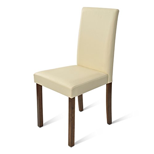 SAM® Polster-Stuhl Billi, Esszimmer-Stuhl mit Lederimitat in creme, massive Holzbeine in kolonialfarben, Design-Stuhl für Küche und Esszimmer