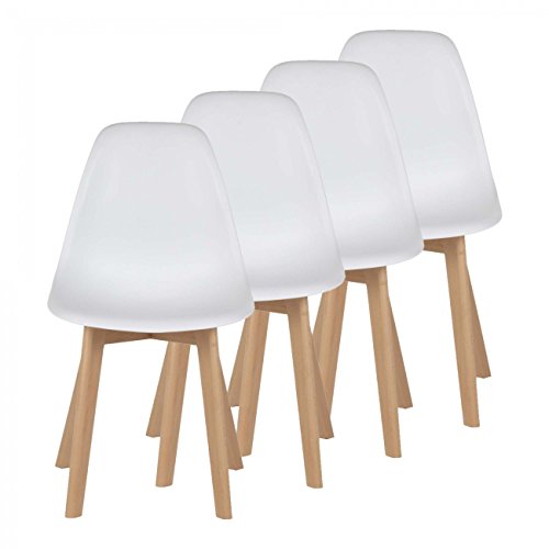 MY SIT Retro Stuhl Design Stuhl Esszimmerstühle Bürostuhl Wohnzimmerstühle Lounge Küchenstuhl Sitzgruppe 4er Set aus Kunststoff mit Rückenlehne BEEZ ME in Weiß