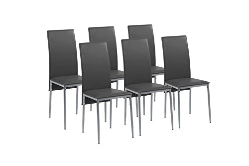 Cavadore Stuhl 6-er Set Milan / Stühle ohne Armlehne in modernem Design / Lederimitat / Stuhlset Schwarz / 49 x 40 x 95,5 cm (T x B x H)