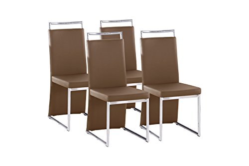 Cavadore 4-er Set Scarlett / Stühle ohne Armlehne in modernem Design / Lederimitat / Stuhlset Cappuccino / 58 x 45 x 100 cm (T x B x H)
