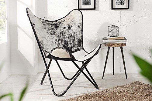 DuNord Design Sessel Stuhl TEXAS Kuhfell schwarz weiss Lounge Esszimmer Butterfly Klappstuhl Loungesessel