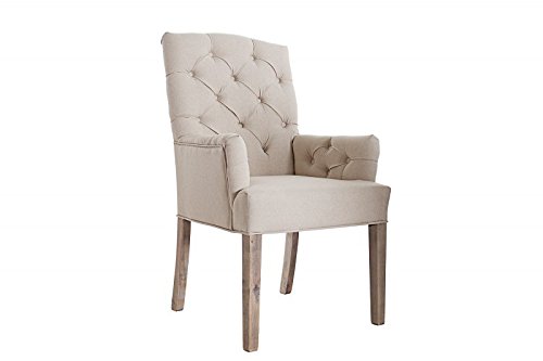 DuNord Design Stuhl Esszimmerstuhl 2er Set LYON beige Leinen Massivholz Design Polsterstuhl