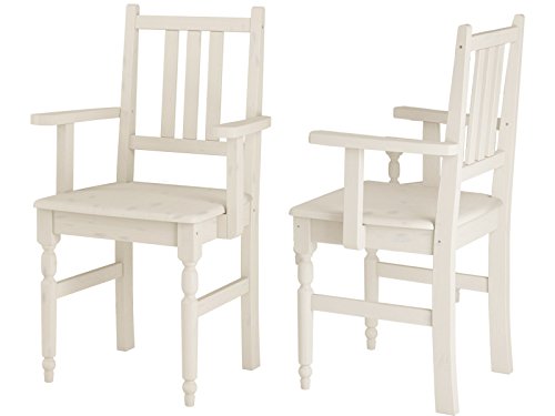 2er-Set Stühle LYLA II mit Armlehnen aus Kiefer massiv (weiß lasiert)