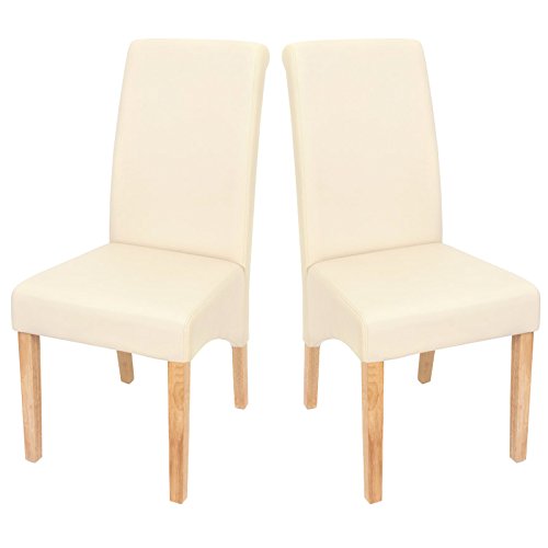 2x Esszimmerstuhl Lehnstuhl Stuhl M37 ~ Kunstleder matt, creme, helle Füße