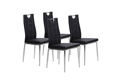 Cavadore Stuhl 4-er Set Babsi / Stühle ohne Armlehne in modernem Design / Lederimitat / Stuhlset Schwarz / 51,5 x 42 x 99 cm (T x B x H)