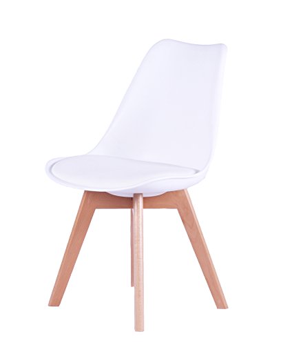 SAM® Design-Schalenstuhl Espo, Weiß, mit integriertem Sitzkissen, massive Beine aus Buche, ergonomisch geformte Sitzschale, bequemer Esszimmer-Stuhl