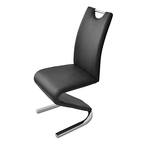 SAM® Exklusiver Design Freischwinger Stuhl TARA in schwarz aus SAM® - Lederimitat mit einem chromfarbenen Gestell Fuß in einer modernen U - Form