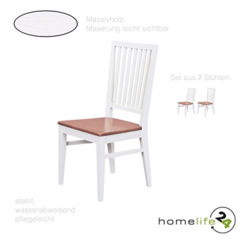 Esszimmerstühle 2er Set Massiv-Holz Küchen-Stühle Doppelpack Holzstühle Landhaus-Stil Essstühle Natur-Produkt Design Stühle aus Echt-Holz in weiss sepia braun