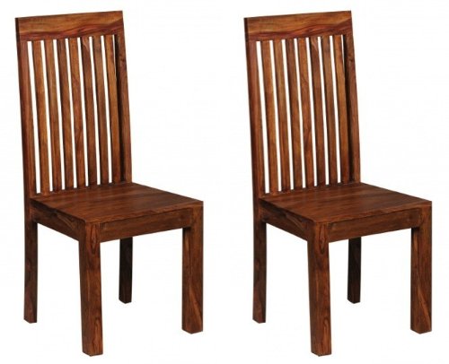 FineBuy Esszimmerstühle 2er Set Massiv-Holz Sheesham Küchen-Stühle Doppelpack Holzstühle dunkel-braun Landhaus-Stil Essstühle mit Lehne Natur-Produkt Design Stühle mit Beine Echt-Holz unbehandelt