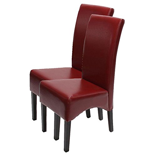 2x Esszimmerstuhl Lehnstuhl Stuhl Latina, LEDER ~ rot, dunkle Beine