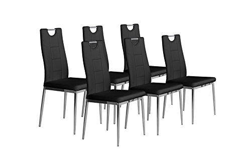 Cavadore Stuhl 6-er Set Bambi, Stühle ohne Armlehne in modernem Design / Lederimitat / Stuhlset Schwarz / 52 x 46 x 97 cm (T x B x H)