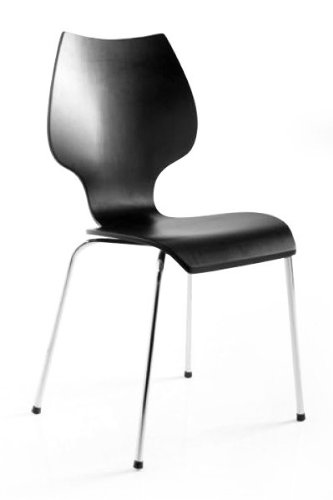 Designer Stuhl aus Holz und verchromtem Stahl Schwarz, Esszimmerstuhl, moderner Wohnzimmerstuhl