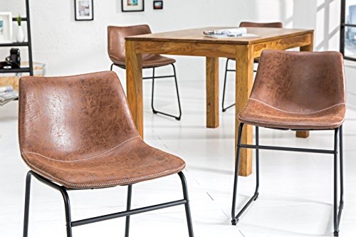 DuNord Design Stuhl Esszimmerstuhl PONTIUS Mikrofaser Vintage braun Eisengestell Küchenstuhl