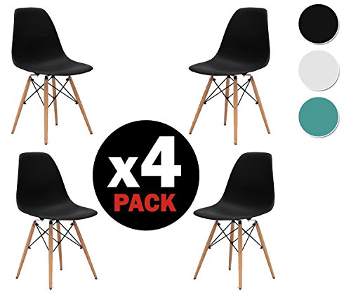 due-home (Nordik) – Pack 4 Stühle Tower, Stuhl Replica Eames Finish in Buche, Maße: 47 cm breit x 56 cm tief x 81 cm Höhe