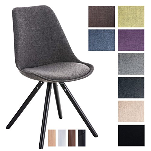 CLP Design Stuhl PEGLEG mit Stoff-Bezug, Retro Design, Esszimmer-Stuhl gepolstert, Sitzhöhe 46 cm Hellgrau, Holzgestell schwarz