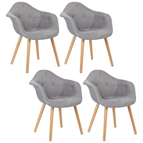 WOLTU® BH55gr-4 4 x Esszimmerstühle 4er Set Esszimmerstuhl mit Lehne Design Stuhl Küchenstuhl Leinen Holz Grau