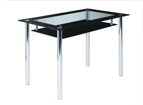 Glastisch, Tisch, Esstisch, Esszimmertisch, Küchentisch, Glasplatten, Ablage, schwarz, Klarglas, Chrom, 110 x 70 cm