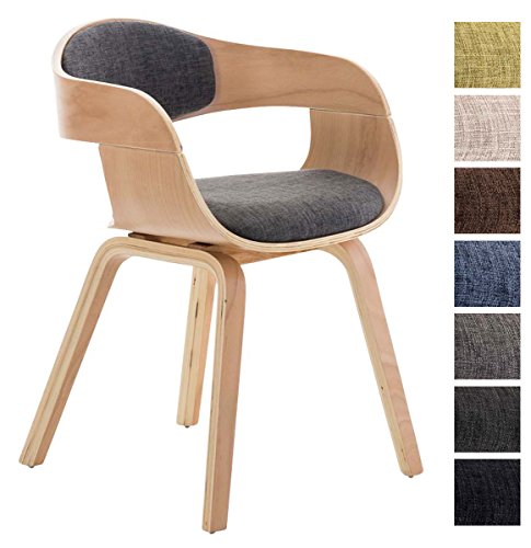 CLP Design Holz-Stuhl mit Armlehne KINGSTON Besucher-Stuhl gepolstert, Stoffbezug Stoff: hellgrau / Gestell: natura
