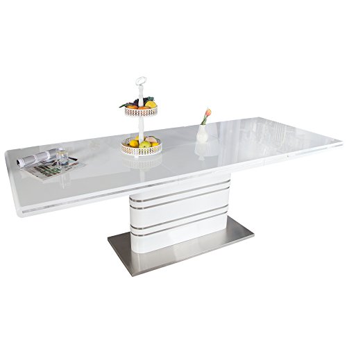 Ausziehbarer Design Esstisch ATLANTIS weiß Hochglanz 160-220cm Konferenztisch Tisch ausziehbar mit Butterfly Einlage