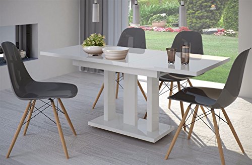 Esstisch Hochglanz Weiss ausziehbar 140cm - 190cm erweiterbar Küchentisch Auszugtisch Säulentisch