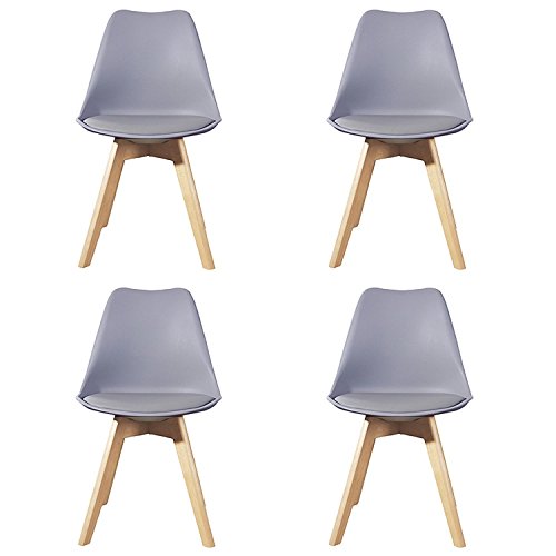 Ajie Set von 4 Stühle 52x48x82cm Trend skandinavischen Retro Design Gepolsterter lStuhl Kunststoff PP Faux PU Massivholz Esszimmerstühle - Grau