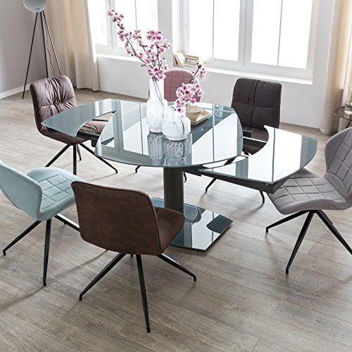 FineBuy Esszimmertisch NOAH 120 - 180 cm ausziehbar dunkelgrau Metall / Glas | Tisch für Esszimmer rechteckig abgerundet | Küchentisch 4 - 8 Personen | Design Esstisch