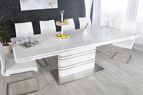 Moderner Yacht Design Esstisch Weiß Hochglanz Ausziehbar 160 - 220 cm von Casa Padrino - Esszimmer Tisch