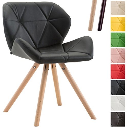 CLP Design Retro-Stuhl TYLER, Bein-Form rund, Kunstleder-Sitz gepolstert, Buchenholz-Gestell, Schwarz, Gestellfarbe: Natura