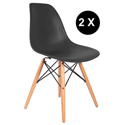 Promo Lot de 2 x Stuhl Design Inspiration DSW Füße helles Holz Sitzfläche PP – mobistyl® mobi-dswl2 schwarz