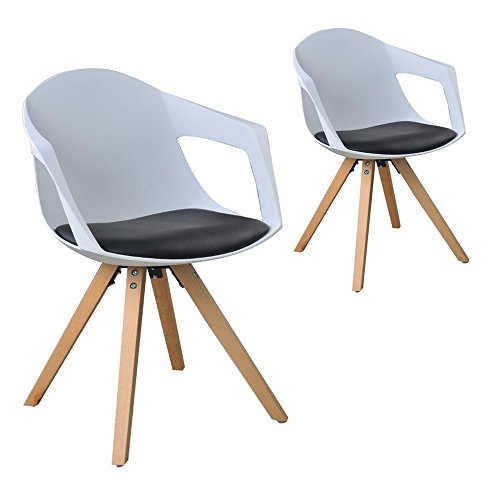LOT DE 2 Stühle A nordischen Skandinavisches Holz mit Armlehnen weiß schwarz / weiß