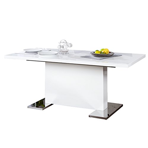 Design Esstisch POLAR weiß Hochglanz 160 - 200 cm ausziehbar chrom Konferenztisch Tisch Esszimmer
