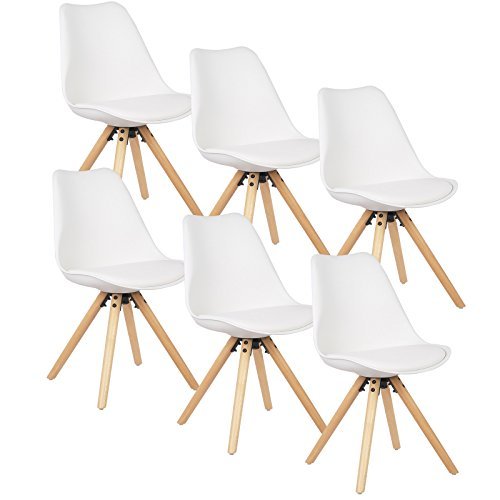WOLTU® 6 x Esszimmerstühle 6er Set Esszimmerstuhl mit Sitzfläche aus Kunstleder Design Stuhl Küchenstuhl Holz, Neu Design, Weiß BH52ws-6