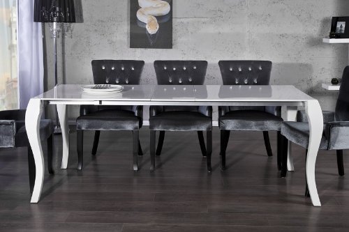 Casa Padrino Barock Esstisch Hochglanz Weiß mit Auszug 170/200/230cm - Esszimmer Tisch - Barock Möbel Modern