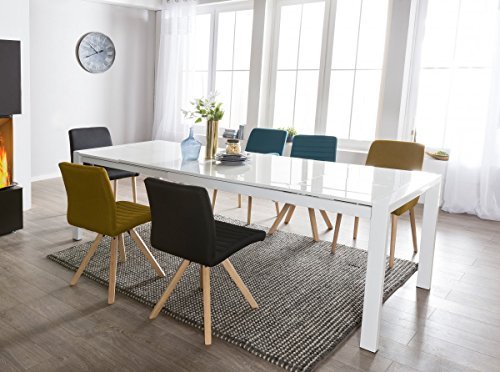 FineBuy Esszimmertisch GLOSS Ausziehbar Esstisch Hochglanz Weiß | Esstisch für 6 - 10 Personen | Design Küchentisch Rechteckig Tisch