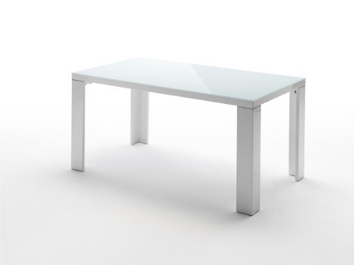 Vierfußtisch Tizio - Tischplatte Hochglanz weiß lackiert / Glasplatte - Beine mit Aluminiumapplikation - Farbe: weiß