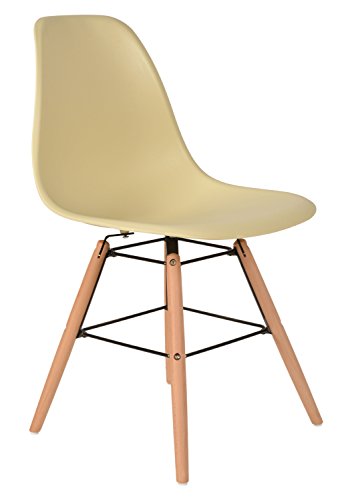 1 x Design Klassiker Stuhl Retro 50er Jahre Barstuhl Küchenstuhl Esszimmer Wohnzimmer Sitz in Beige mit Holz