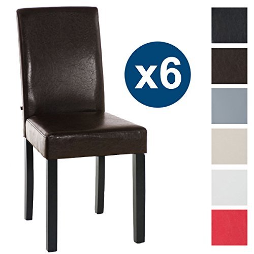 CLP 6 x Esszimmer-Stuhl INA, Holzgestell schwarz, Gastro Stuhl Bezug Kunstleder, Sitzhöhe 47 cm Braun